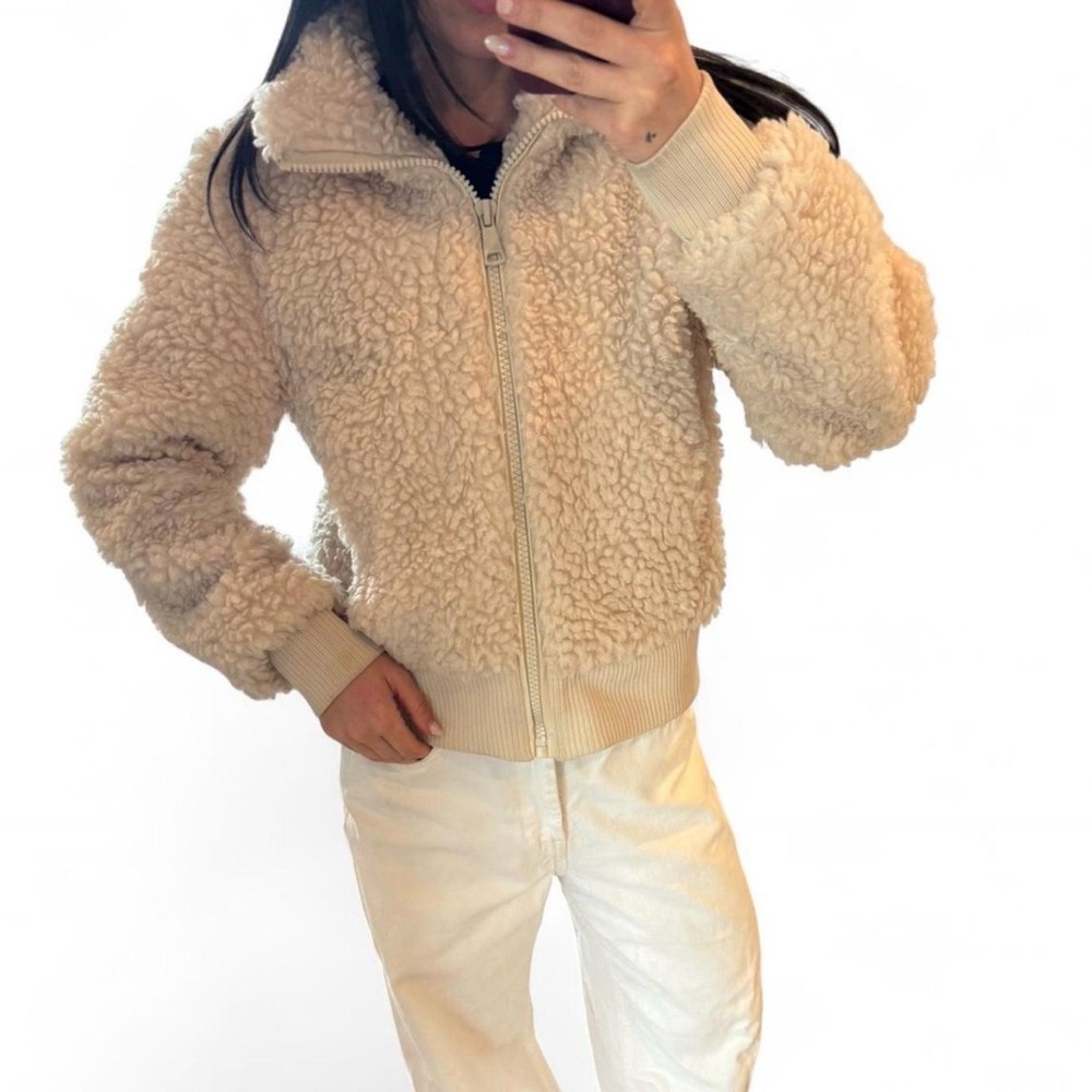 Beige Sherpa Zip-Up Jacket - Women
